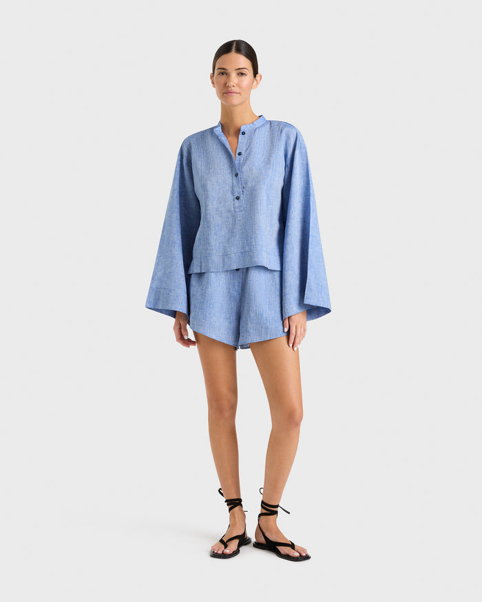 bondi born Leiden Relaxed Sleeve Top - Denim