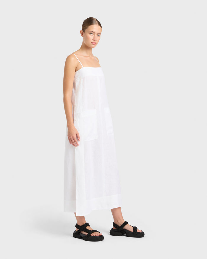 Bondi Born Leiden Side Button Cami Dress - White