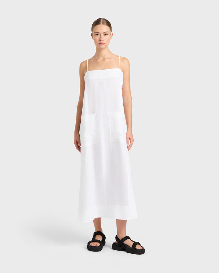 bondi born Leiden Side Button Cami Dress - White