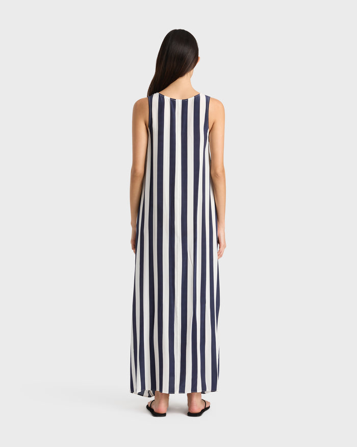 Bondi Born Orta Silk Cocoon Dress - Navy Stripe