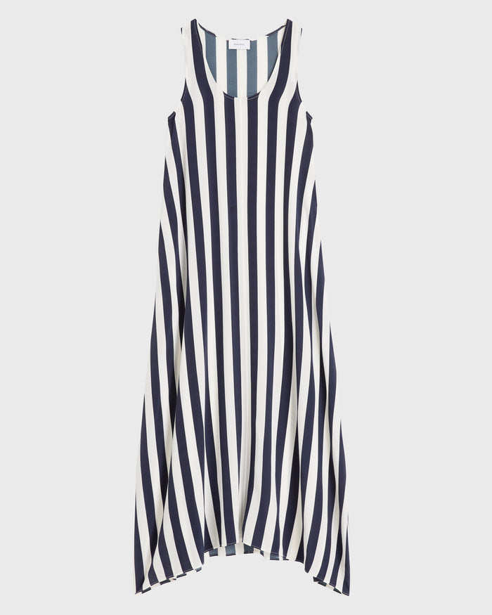 Bondi Born Orta Silk Cocoon Dress - Navy Stripe