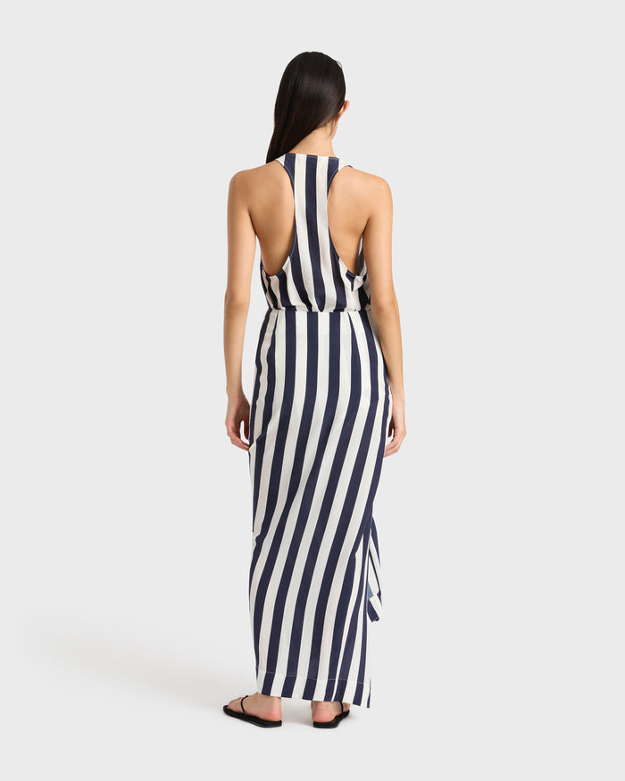 Bondi Born Orta Silk Draped Skirt - Navy Stripe