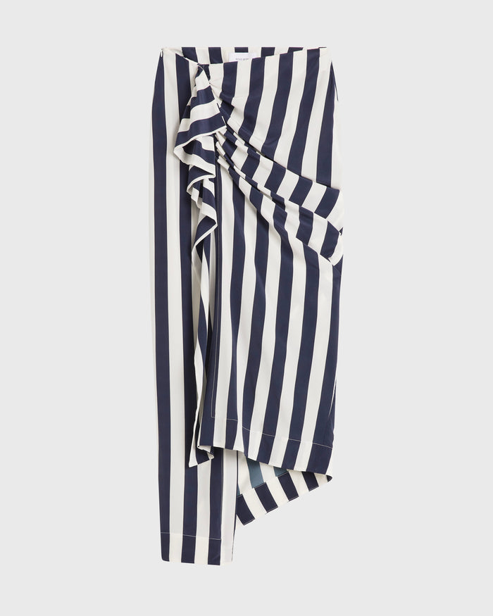 Bondi Born Orta Silk Draped Skirt - Navy Stripe
