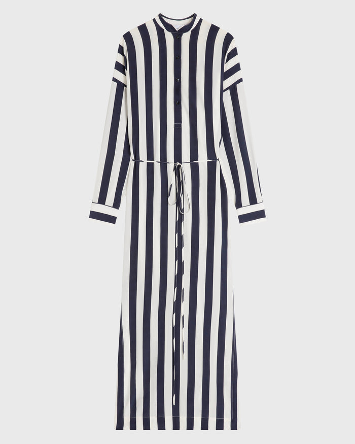 Bondi Born Orta Silk Maxi Shirt Dress - Navy Stripe