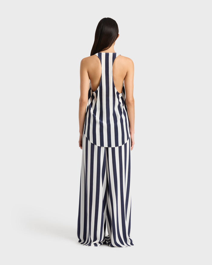 Bondi Born Orta Silk Palazzo Pant - Navy Stripe