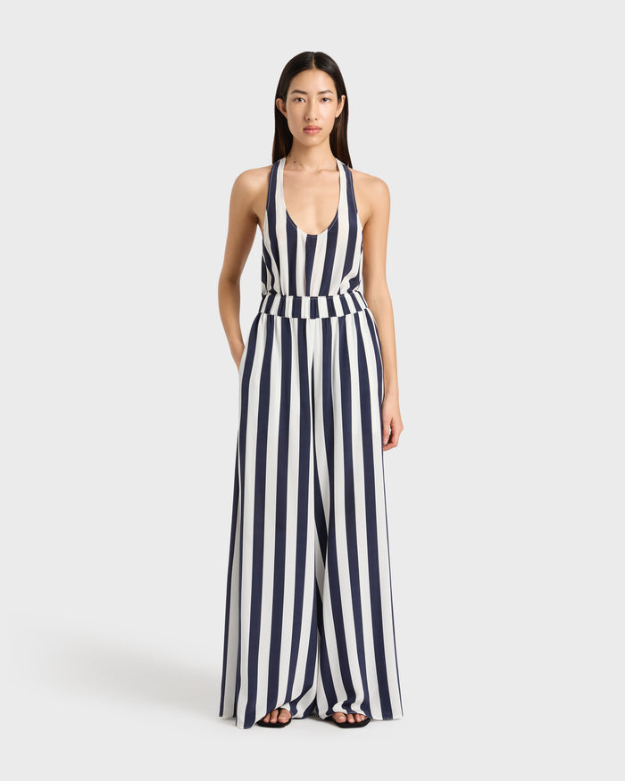 bondi born Orta Silk Palazzo Pant - Navy Stripe