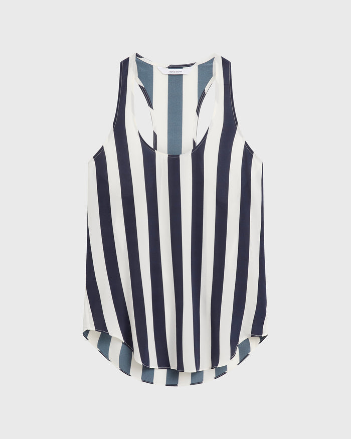 Bondi Born Orta Silk Tank Top - Navy Stripe