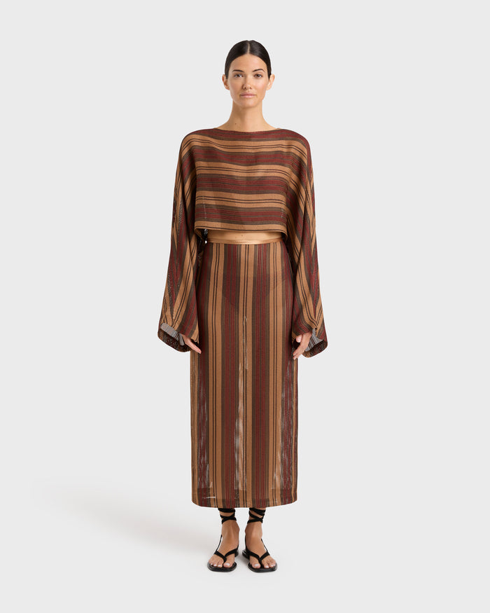 bondi born Sana Long Sleeve Top - Bronze Stripe