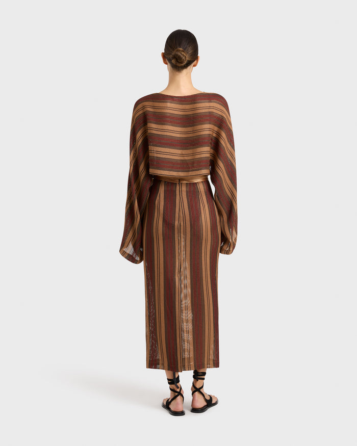 Bondi Born Sana Mesh Pencil Skirt - Bronze Stripe