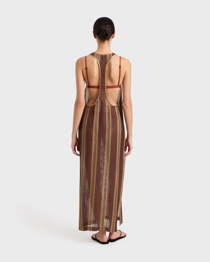 Bondi Born Sana Mesh Tank Dress - Bronze Stripe