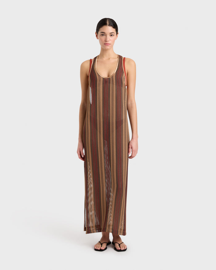 Bondi Born Sana Mesh Tank Dress - Bronze Stripe