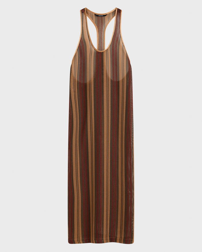 Bondi Born Sana Mesh Tank Dress - Bronze Stripe