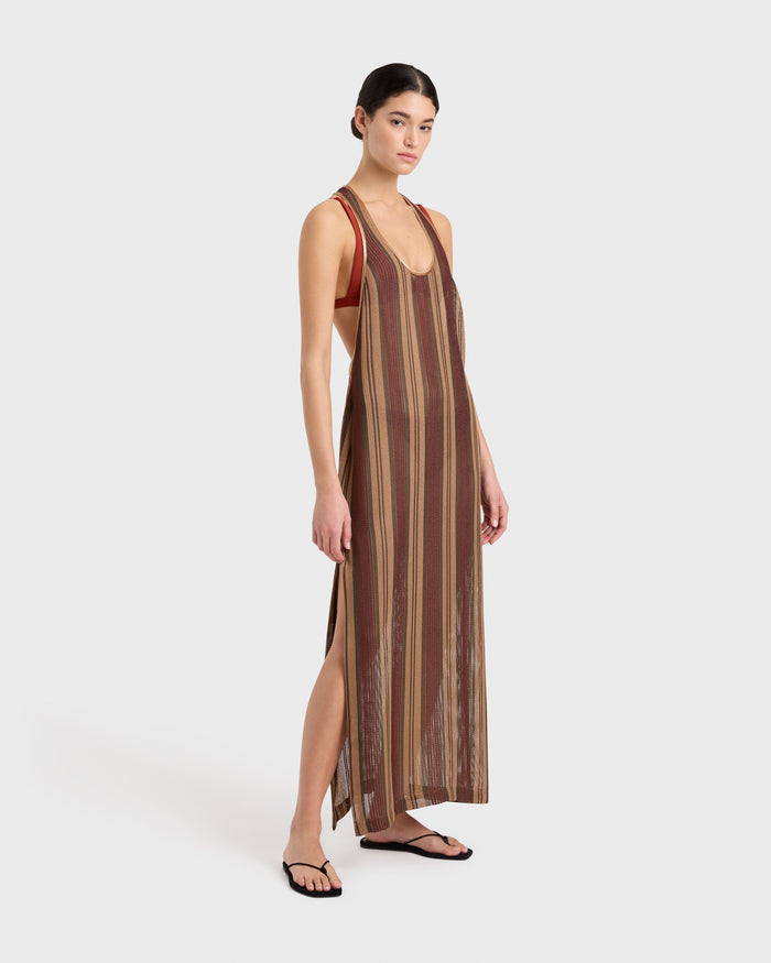 bondi born Sana Mesh Tank Dress - Bronze Stripe