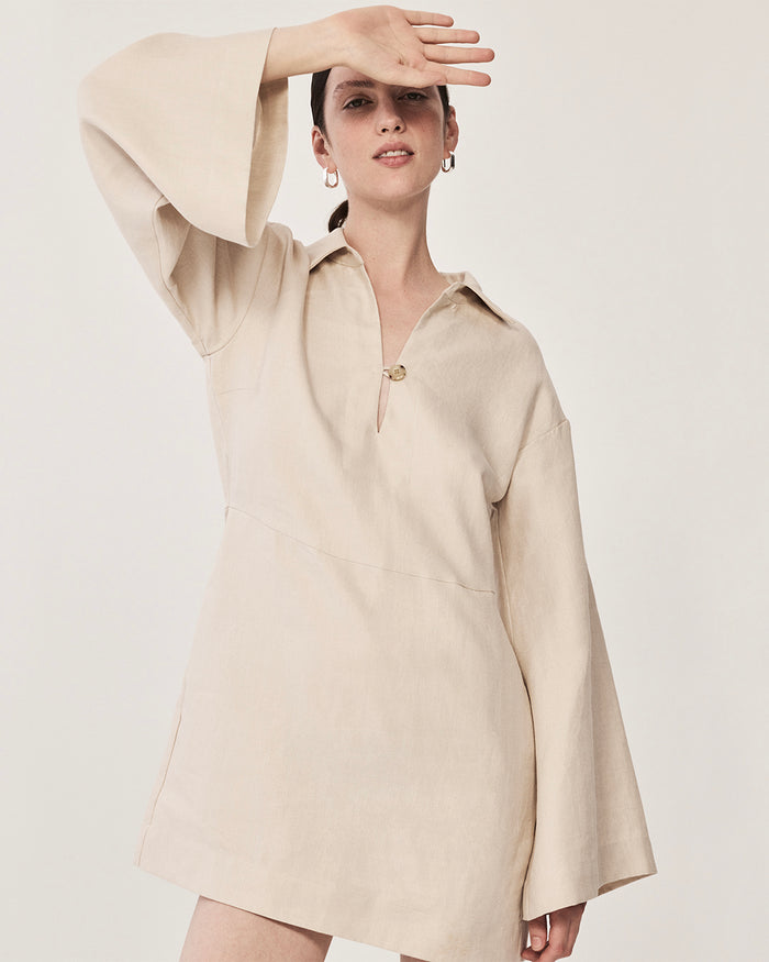 Bondi Born Delphi Organic Linen Relaxed Sleeve Dress - Sand