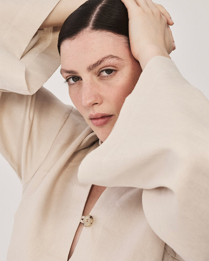 Bondi Born Delphi Organic Linen Relaxed Sleeve Dress - Sand