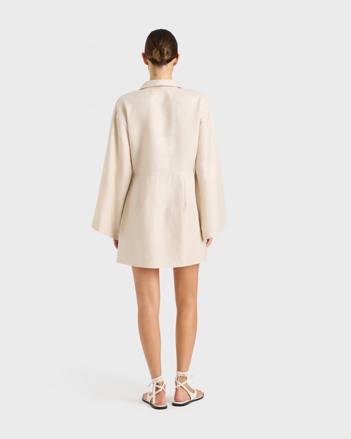 Bondi Born Delphi Organic Linen Relaxed Sleeve Dress - Sand