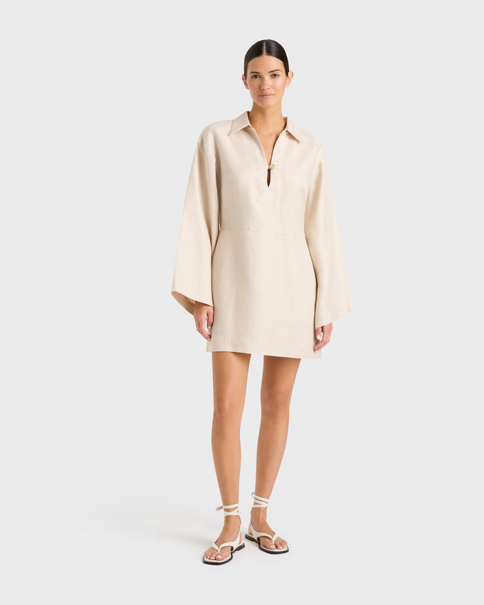 bondi born Delphi Organic Linen Relaxed Sleeve Dress - Sand