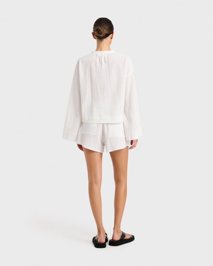 Bondi Born Hastings Organic Cotton Relaxed Sleeve Top - White