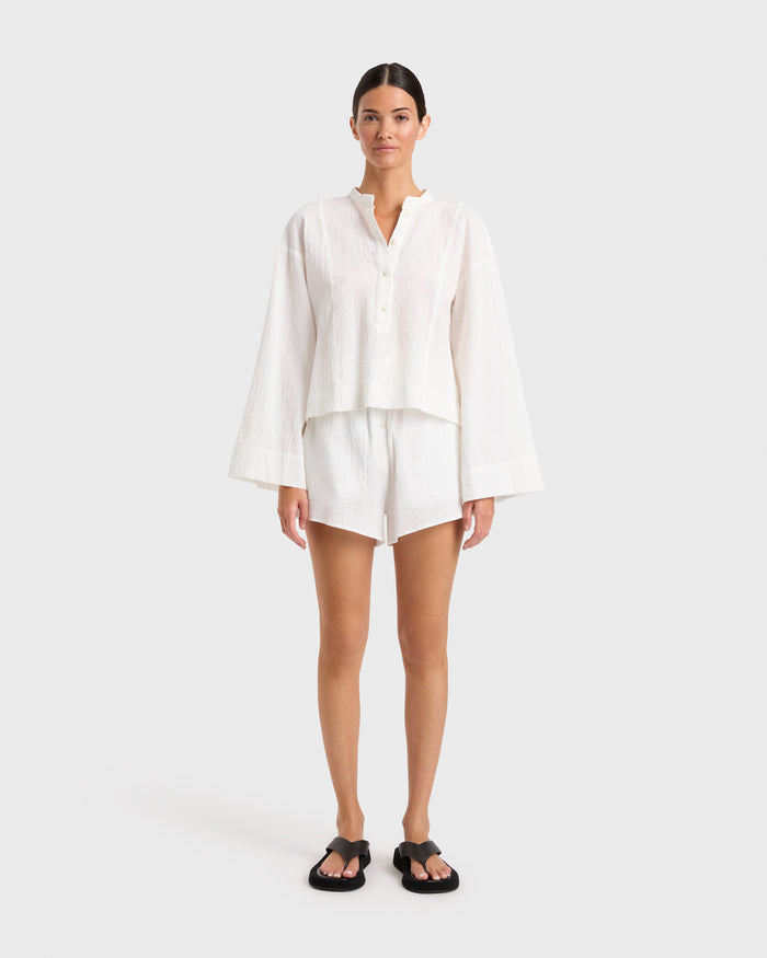 bondi born Hastings Organic Cotton Relaxed Sleeve Top - White