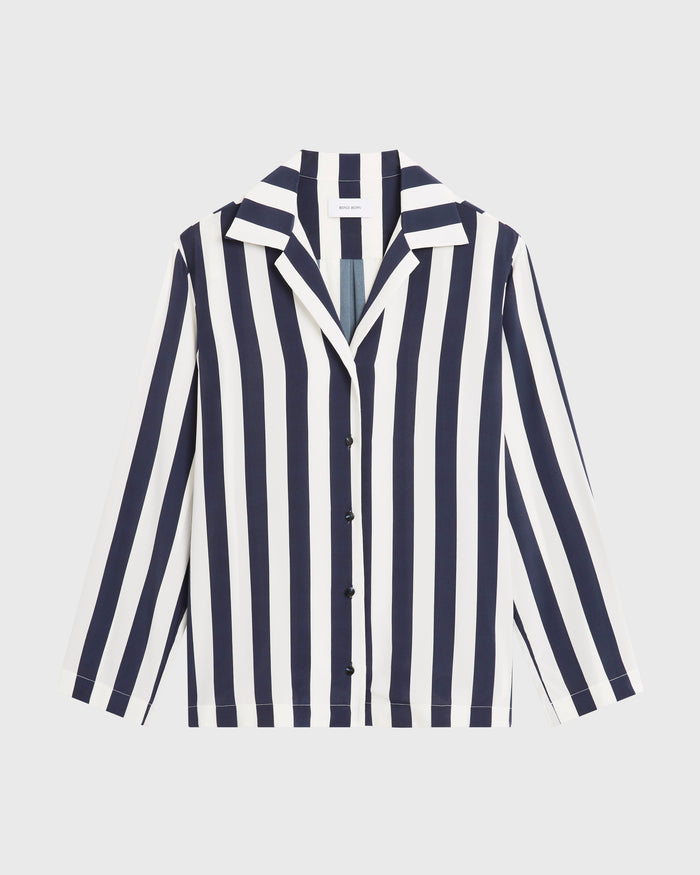 Bondi Born Orta Silk Long Sleeve Blouse - Navy Stripe