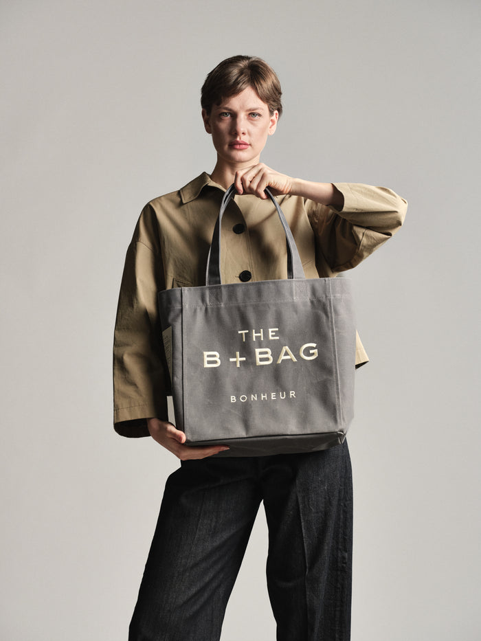 Bonheur Canvas Ghost Gray Medium Tote Bag
