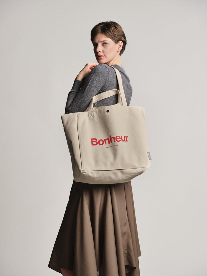 Bonheur N°4 Canvas Cotton Bag- Cloud Whıte