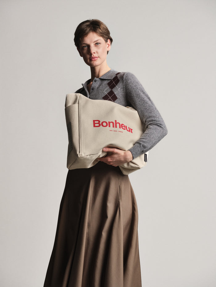 Bonheur N°4 Canvas Cotton Bag- Cloud Whıte