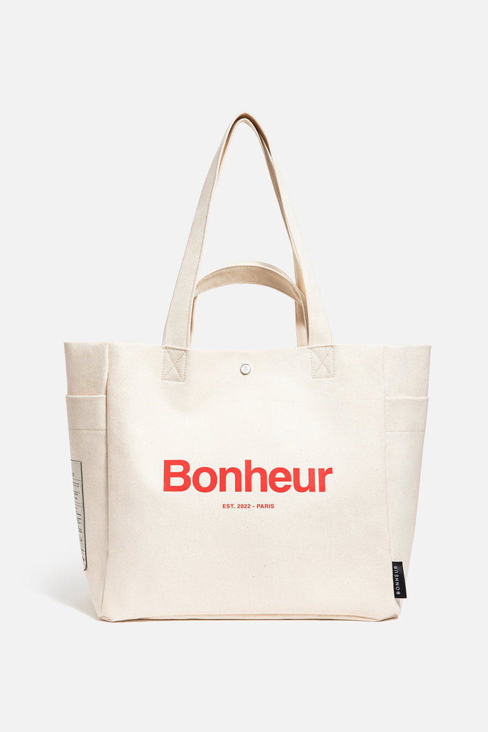 bonheur N°4 Canvas Cotton Bag- Cloud Whıte
