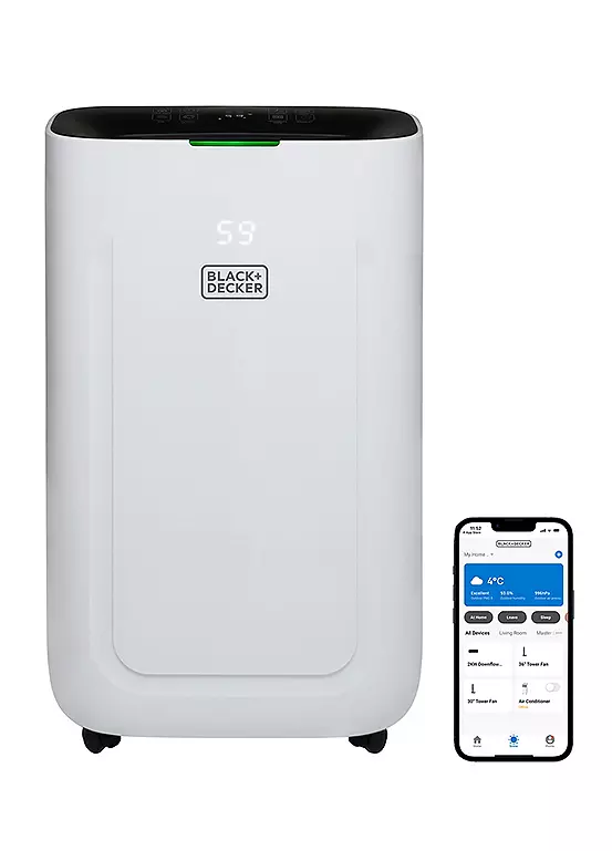 Bonprix Black And Decker BXEH60014GB 20L Smart Dehumidifier With 4 Modes Quiet 6.5L Water Tank 24hr Timer - White