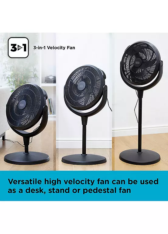 Bonprix Black And Decker BXFP51001GB 3-in-1 High Velocity Pedestal Fan With 3 Speeds 16in 55W - Black