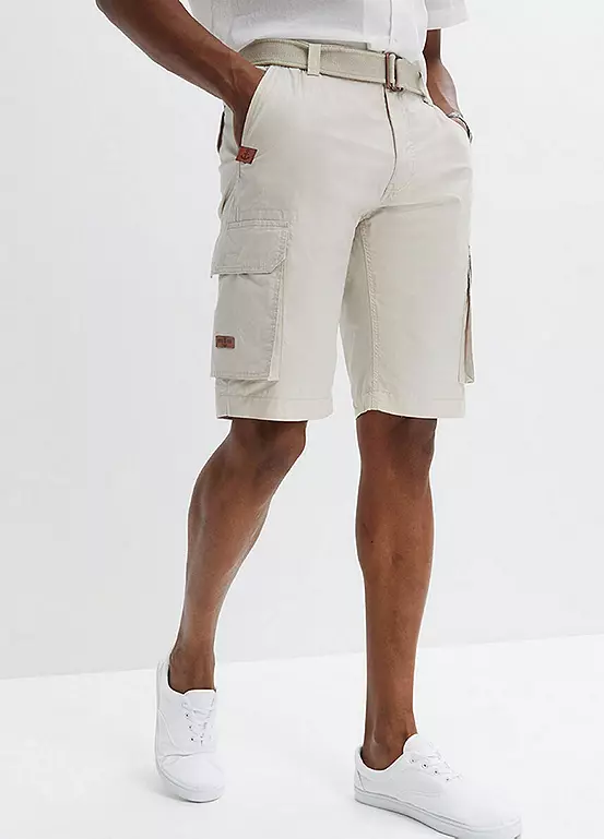 bonprix Belted Cotton Cargo Shorts