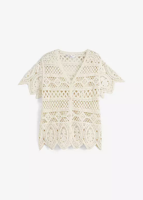 Bonprix Crochet Knit Short Sleeve Cardigan