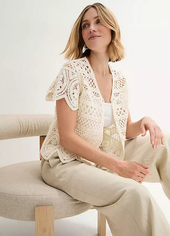 Bonprix Crochet Knit Short Sleeve Cardigan
