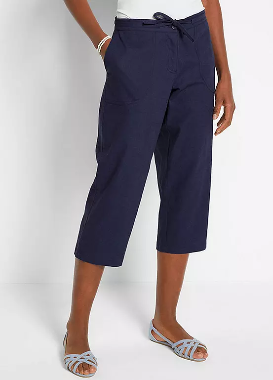 bonprix Cropped Linen Blend Trousers