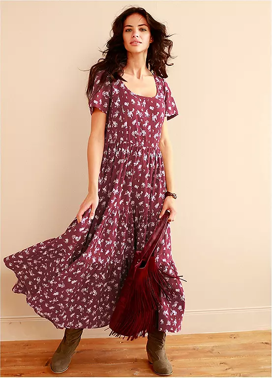 Bonprix Floral Print Tiered Maxi Dress
