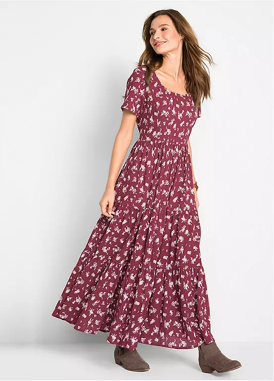 bonprix Floral Print Tiered Maxi Dress