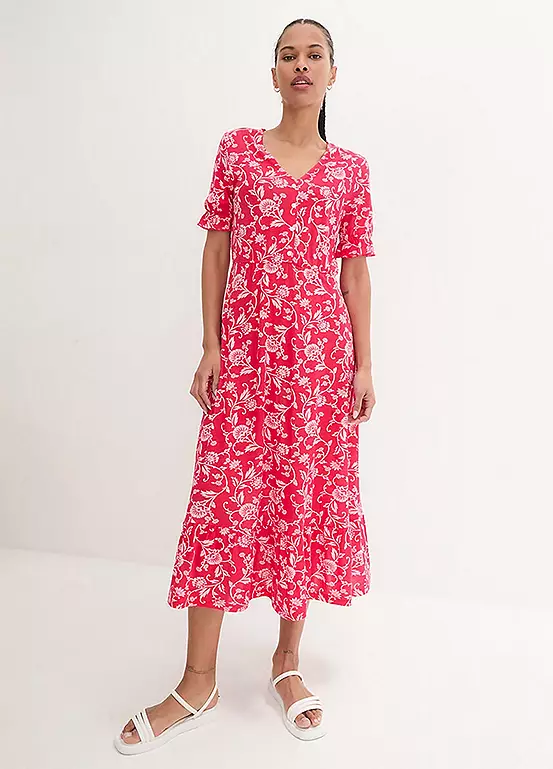 bonprix Floral Short Sleeve Midi Dress