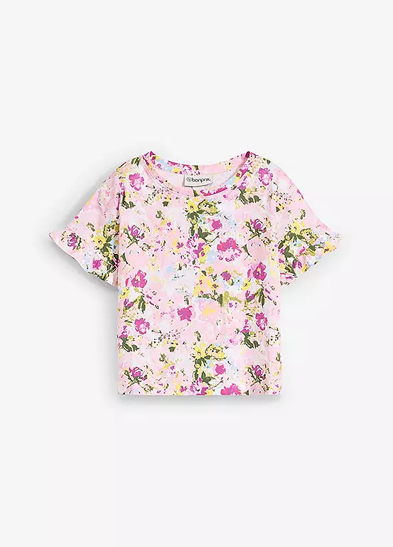 Bonprix Kids Floral Short Sleeve Cotton T-Shirt