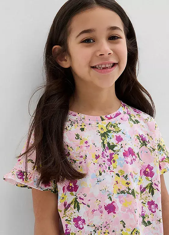 Bonprix Kids Floral Short Sleeve Cotton T-Shirt