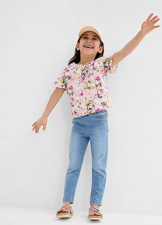 Bonprix Kids Floral Short Sleeve Cotton T-Shirt