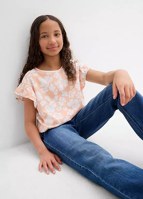Bonprix Kids Flower Short Cap Sleeve T-Shirt
