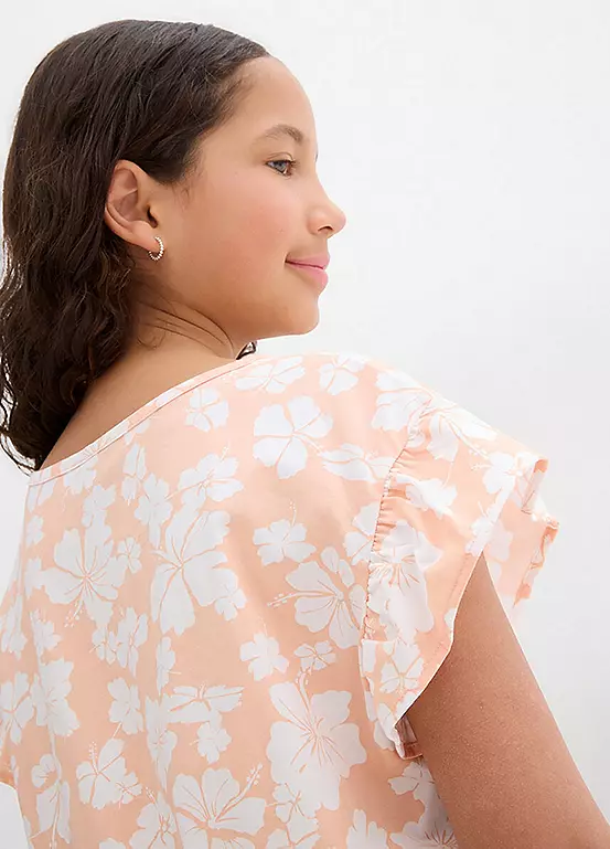 Bonprix Kids Flower Short Cap Sleeve T-Shirt