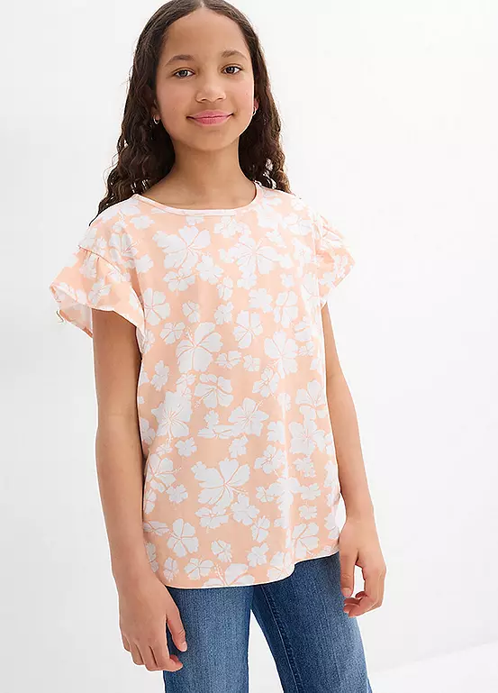 bonprix Kids Flower Short Cap Sleeve T-Shirt