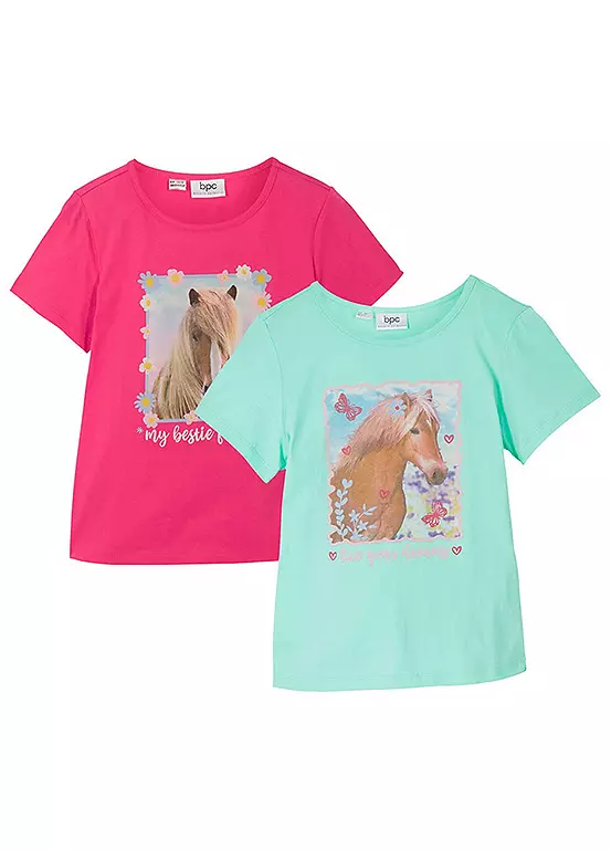 bonprix Kids Pack of 2 Short Sleeve Horse T-Shirts