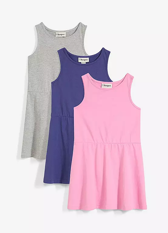bonprix Kids Pack of 3 Sleeveless Jersey Dresses