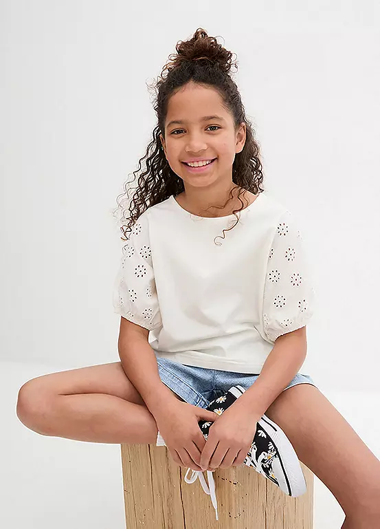 bonprix Kids Short Sleeve Broderie T-Shirt