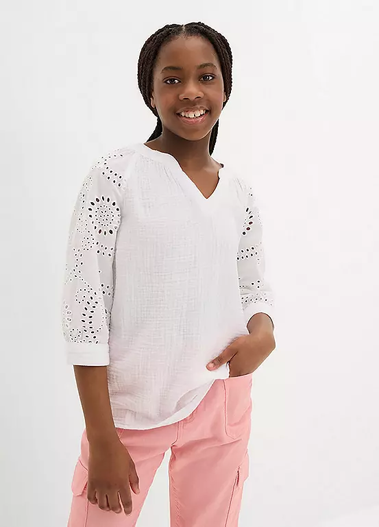 bonprix Kids Three-Quarter Sleeve Muslin Tunic