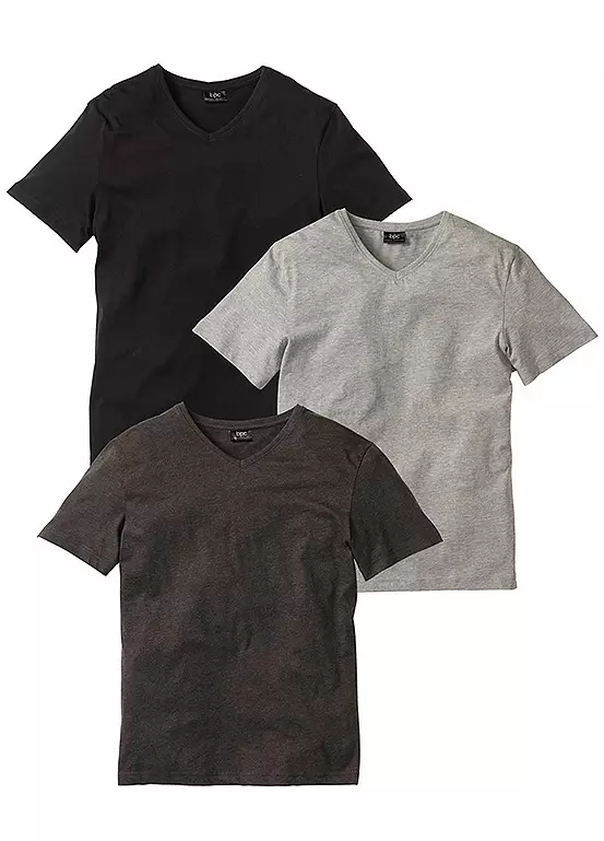 bonprix Men’s Pack of 3 V-Neck T-Shirts
