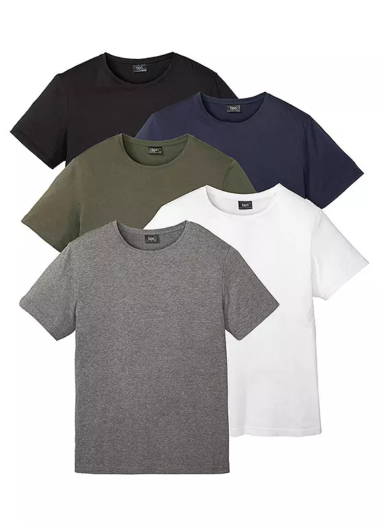 bonprix Men’s Pack of 5 Crew Neck T-Shirts