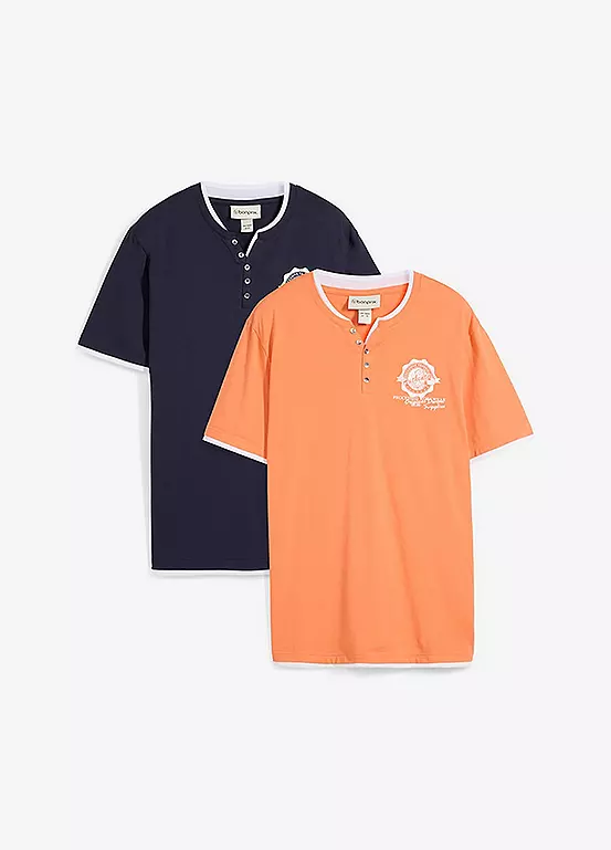 bonprix Pack of 2 Henley Short Sleeve T-Shirts